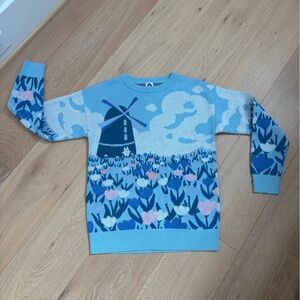 Light Blue Floral & Crest Knit Sweater